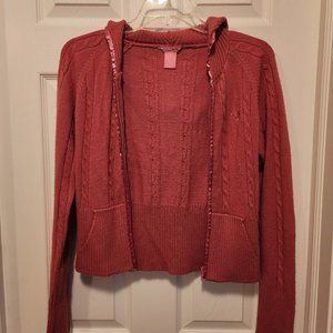 Roxy Pink Crop Zip Up Hoodie Sweater